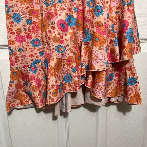 Unbranded Floral Coral Spring Snap Front Spaghetti strap Ruffle Dress | Large - Picture 6 of 11